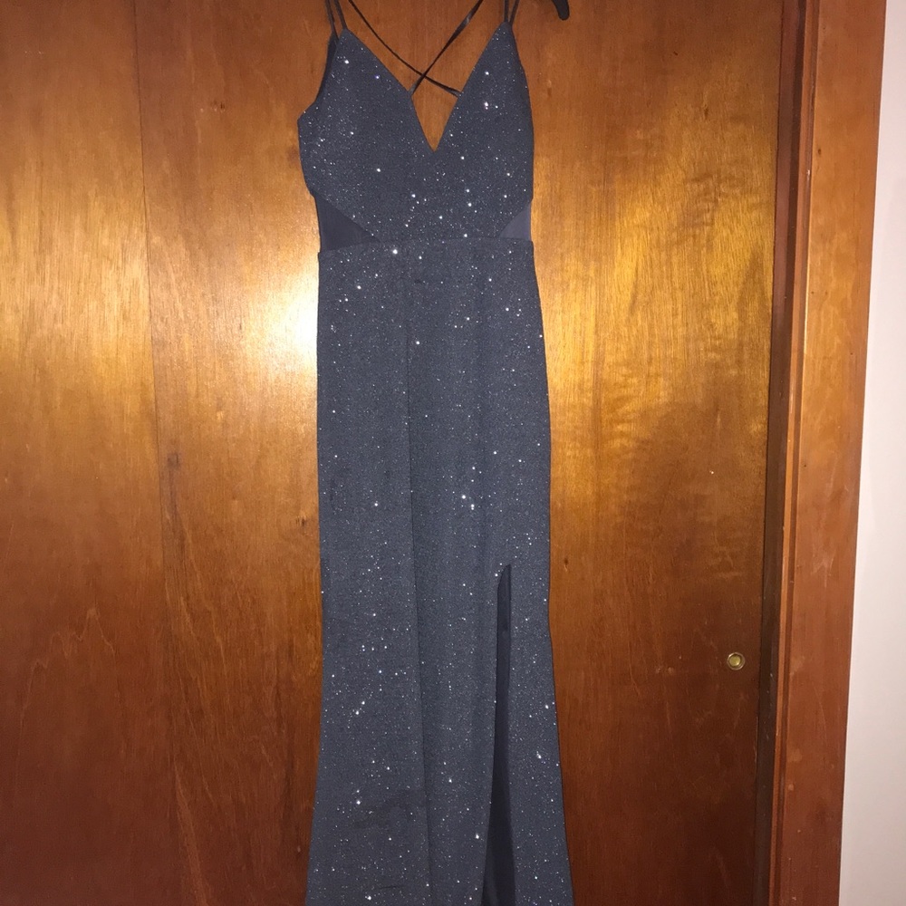 Navy blue sparkly prom dress